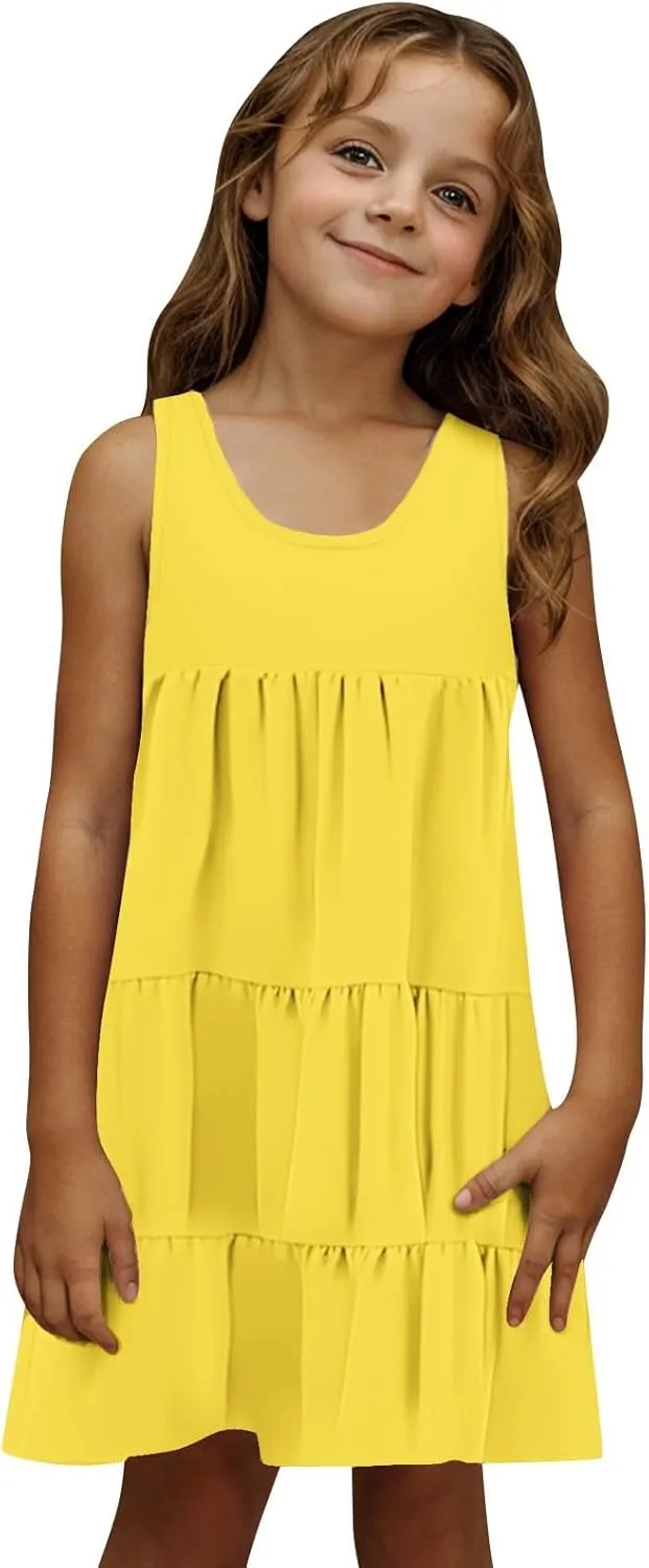 Girls 2025 Sundresses Summer Flowy Sleeveless Casual Crewneck Boho Dresses Beach Vacation Clothes Size 4-14 Years