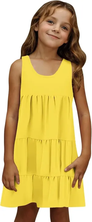 Girls 2025 Sundresses Summer Flowy Sleeveless Casual Crewneck Boho Dresses Beach Vacation Clothes Size 4-14 Years
