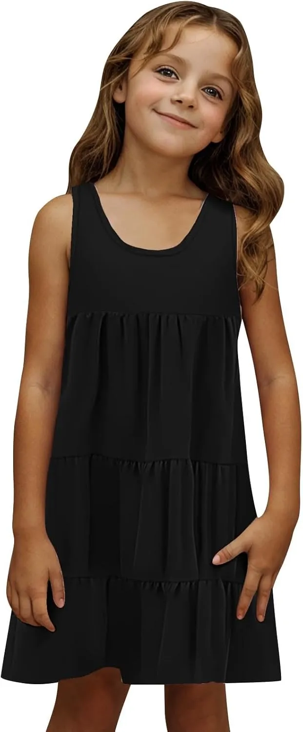 Girls 2025 Sundresses Summer Flowy Sleeveless Casual Crewneck Boho Dresses Beach Vacation Clothes Size 4-14 Years