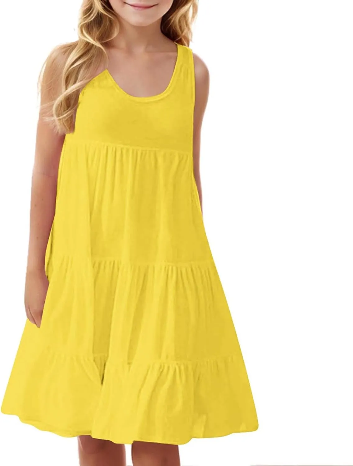 Girls 2025 Sundresses Summer Flowy Sleeveless Casual Crewneck Boho Dresses Beach Vacation Clothes Size 4-14 Years