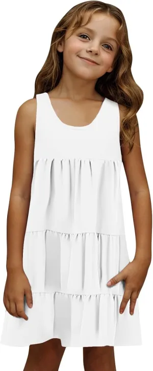 Girls 2025 Sundresses Summer Flowy Sleeveless Casual Crewneck Boho Dresses Beach Vacation Clothes Size 4-14 Years