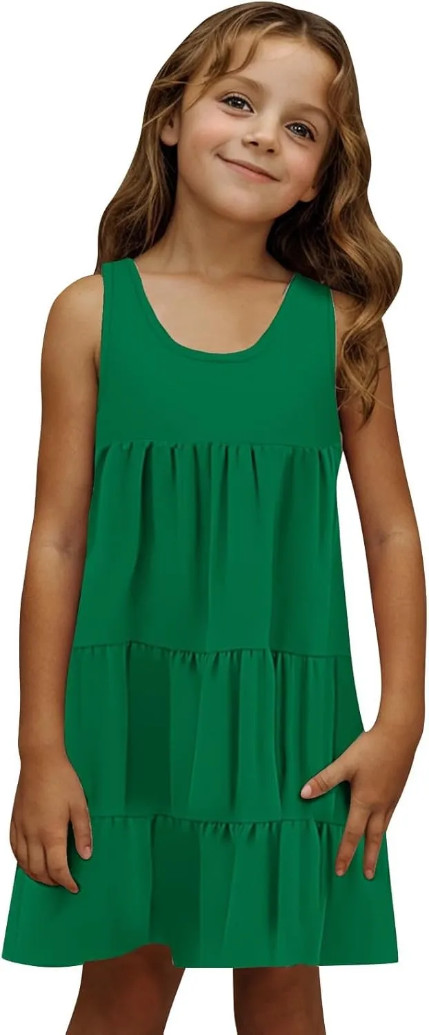 Girls 2025 Sundresses Summer Flowy Sleeveless Casual Crewneck Boho Dresses Beach Vacation Clothes Size 4-14 Years
