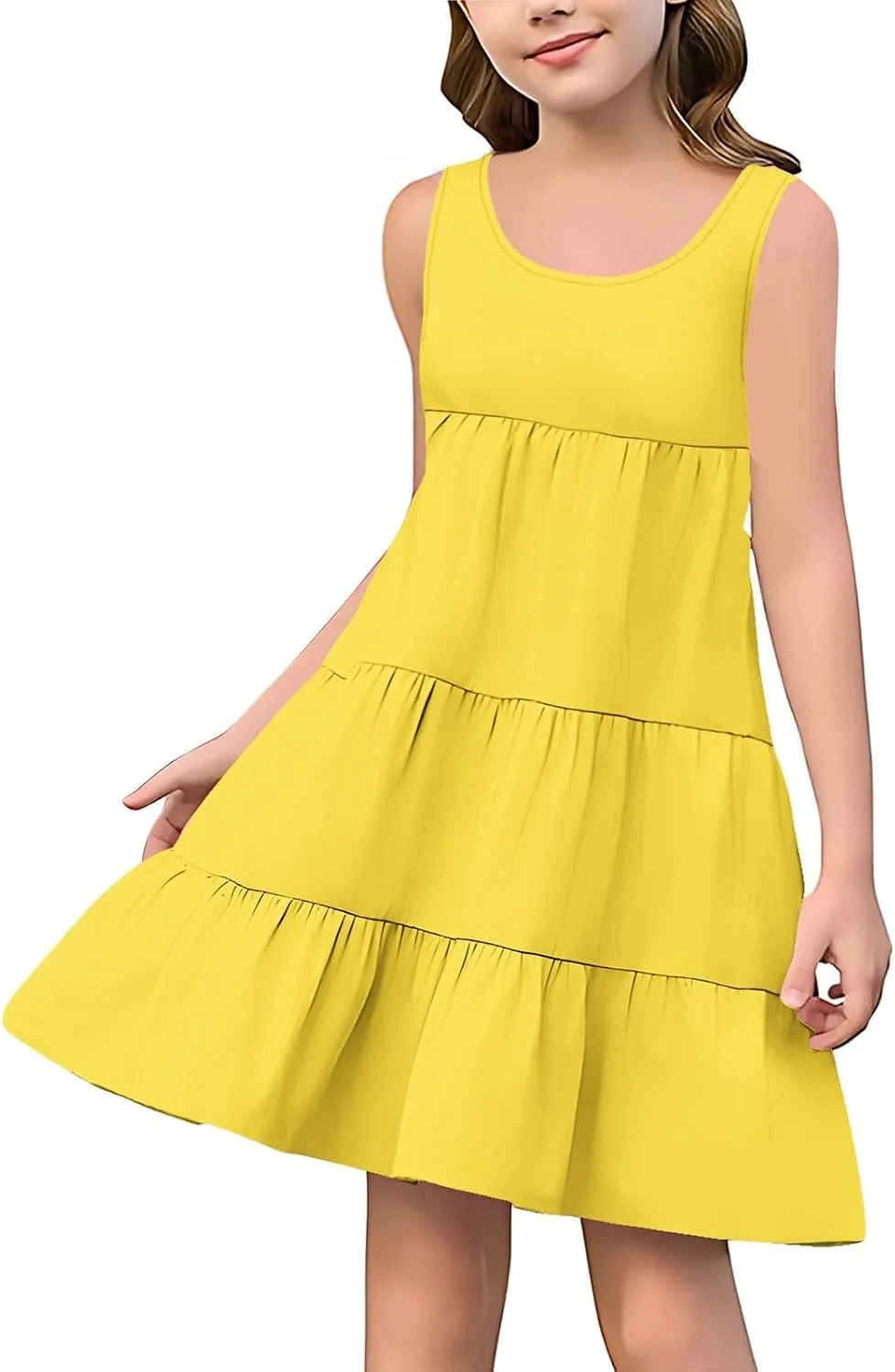 Girls 2025 Sundresses Summer Flowy Sleeveless Casual Crewneck Boho Dresses Beach Vacation Clothes Size 4-14 Years