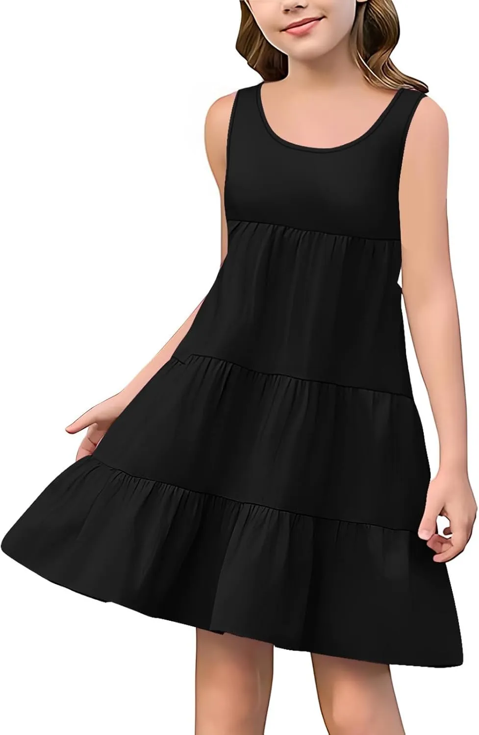 Girls 2025 Sundresses Summer Flowy Sleeveless Casual Crewneck Boho Dresses Beach Vacation Clothes Size 4-14 Years