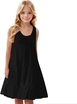 Girls 2025 Sundresses Summer Flowy Sleeveless Casual Crewneck Boho Dresses Beach Vacation Clothes Size 4-14 Years