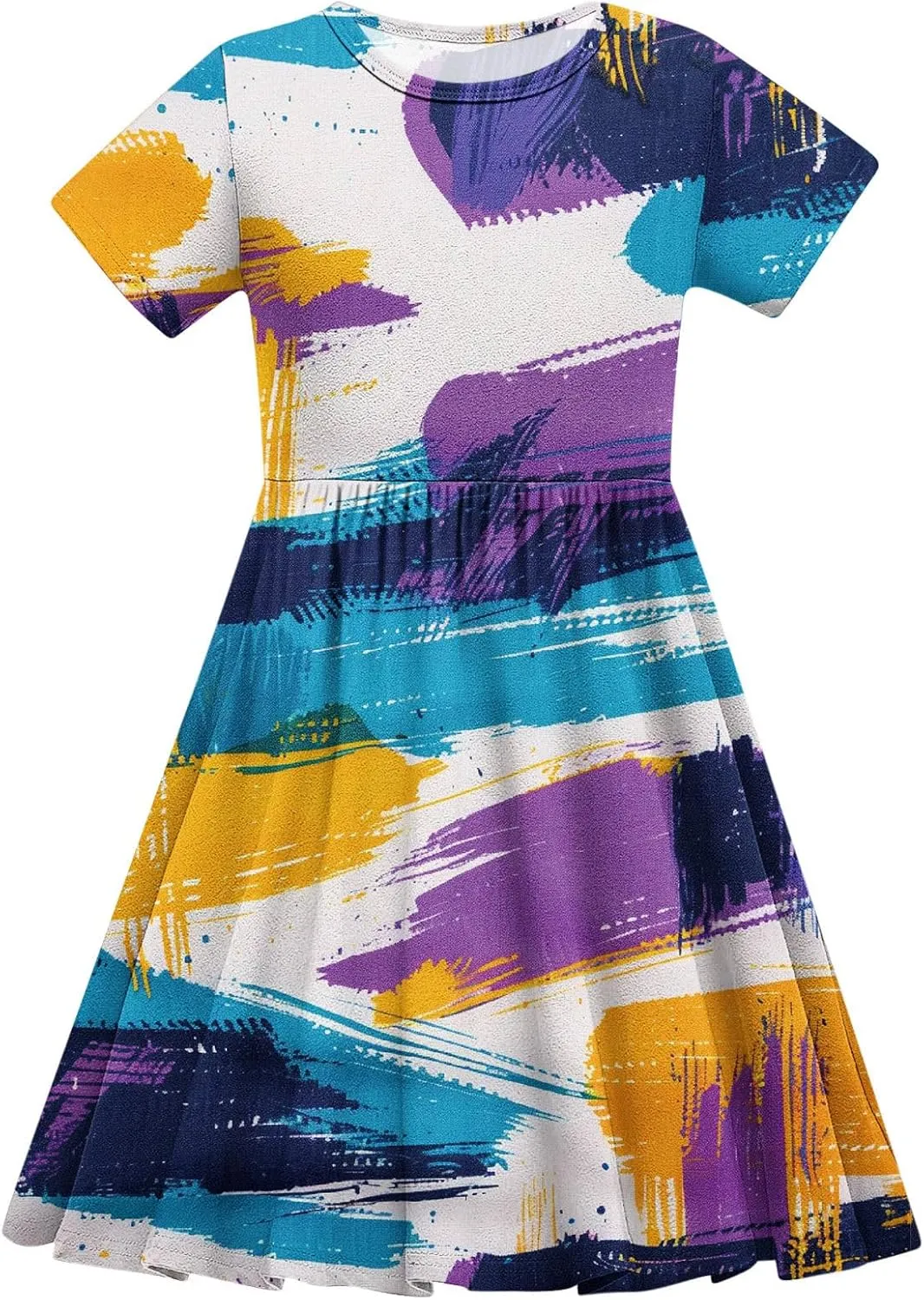 Girls Short Sleeve Dresses Casual Summer Floral Printed Dresses for Party Ruffle Hem a-Line Swing Sundress 4-14 Years