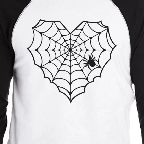 Heart Spider Web Mens Black And White Baseball Shirt