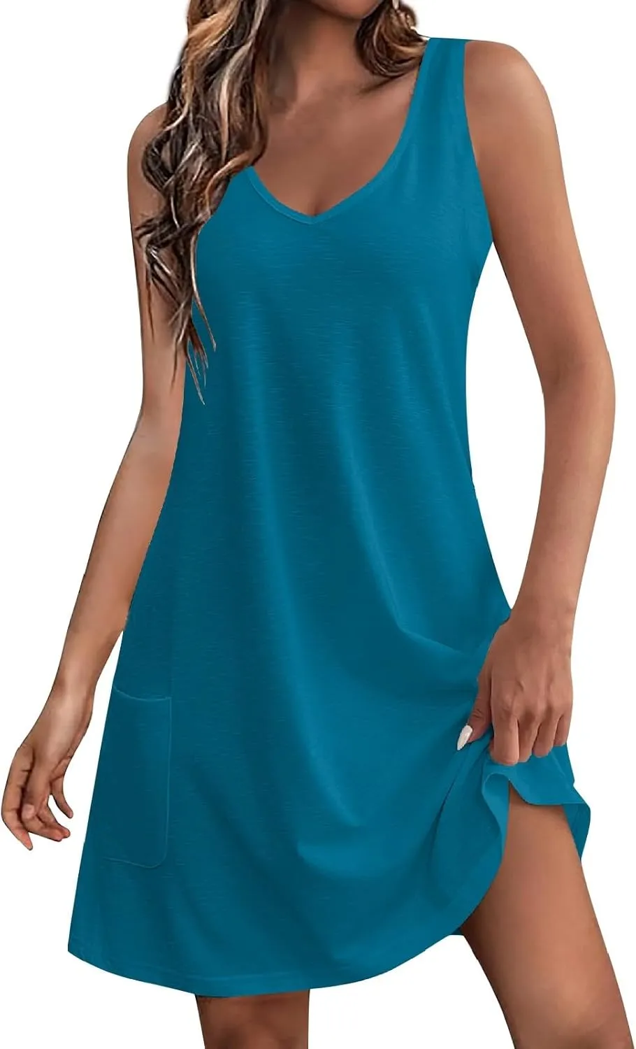 HXHYQKP Womens Sun Dresses Summer Boho Beach Dress Floral T-Shirts Dress V Neck Loose Tank Dresses with Pockets