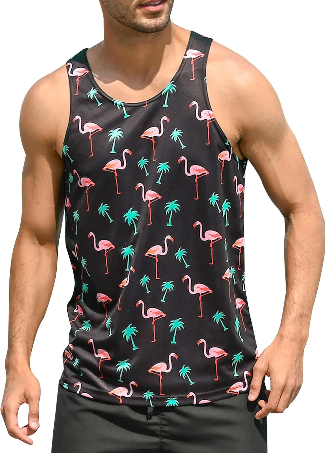 Idgreatim Mens Beach Tank Tops Fashion Graphic Quick Dry Sleeveless Shirt for Beach Workout S-XXL