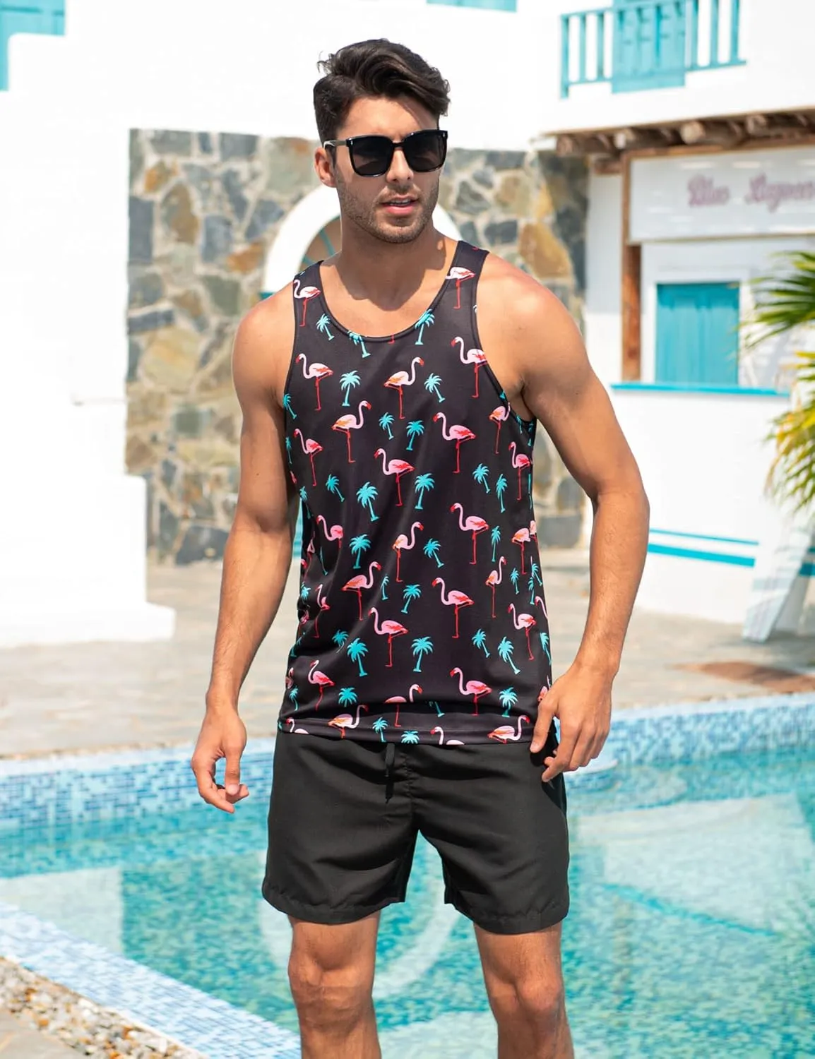 Idgreatim Mens Beach Tank Tops Fashion Graphic Quick Dry Sleeveless Shirt for Beach Workout S-XXL