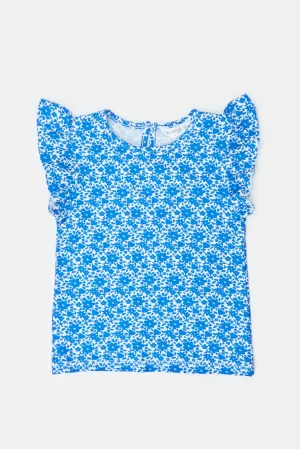 Infant Girls Blue Flowers Printed T Shirt