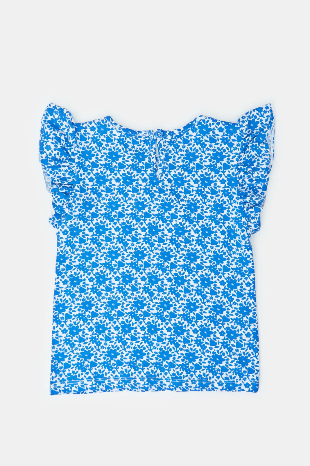Infant Girls Blue Flowers Printed T Shirt