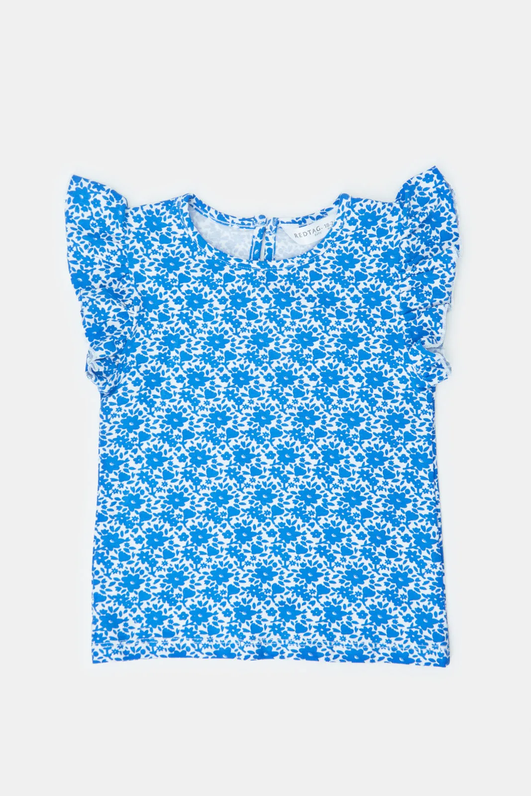 Infant Girls Blue Flowers Printed T Shirt