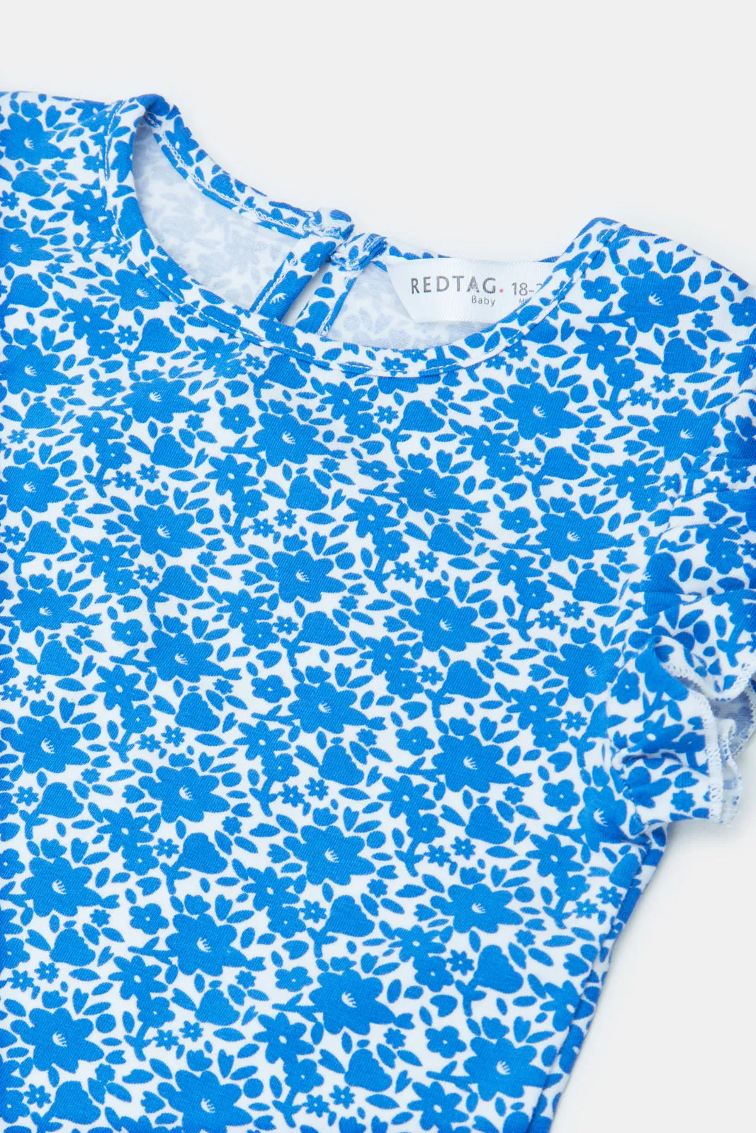 Infant Girls Blue Flowers Printed T Shirt
