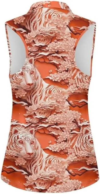 Irisjudy 1/4 Zip Up Tennis Golf T-Shirts for Women Novelty Animals Floral Lightweight Sleeveless Collared Tank Top Quick Dry