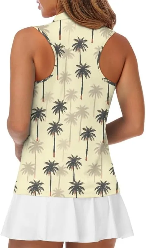 Irisjudy 1/4 Zip Up Tennis Golf T-Shirts for Women Novelty Animals Floral Lightweight Sleeveless Collared Tank Top Quick Dry