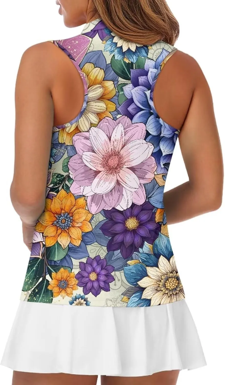 Irisjudy 1/4 Zip Up Tennis Golf T-Shirts for Women Novelty Animals Floral Lightweight Sleeveless Collared Tank Top Quick Dry