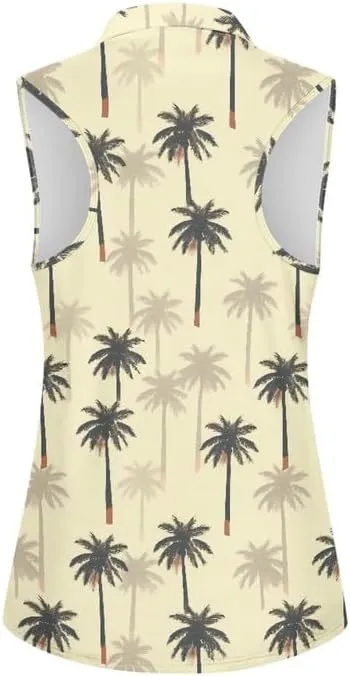 Irisjudy 1/4 Zip Up Tennis Golf T-Shirts for Women Novelty Animals Floral Lightweight Sleeveless Collared Tank Top Quick Dry