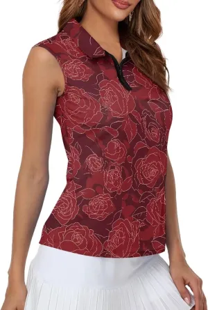 Irisjudy 1/4 Zip Up Tennis Golf T-Shirts for Women Novelty Animals Floral Lightweight Sleeveless Collared Tank Top Quick Dry