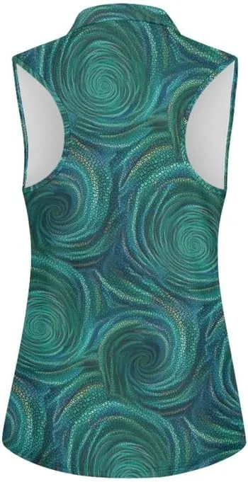 Irisjudy 1/4 Zip Up Tennis Golf T-Shirts for Women Novelty Animals Floral Lightweight Sleeveless Collared Tank Top Quick Dry