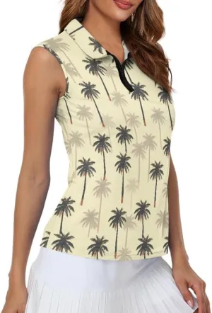 Irisjudy 1/4 Zip Up Tennis Golf T-Shirts for Women Novelty Animals Floral Lightweight Sleeveless Collared Tank Top Quick Dry
