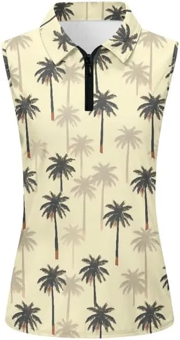 Irisjudy 1/4 Zip Up Tennis Golf T-Shirts for Women Novelty Animals Floral Lightweight Sleeveless Collared Tank Top Quick Dry