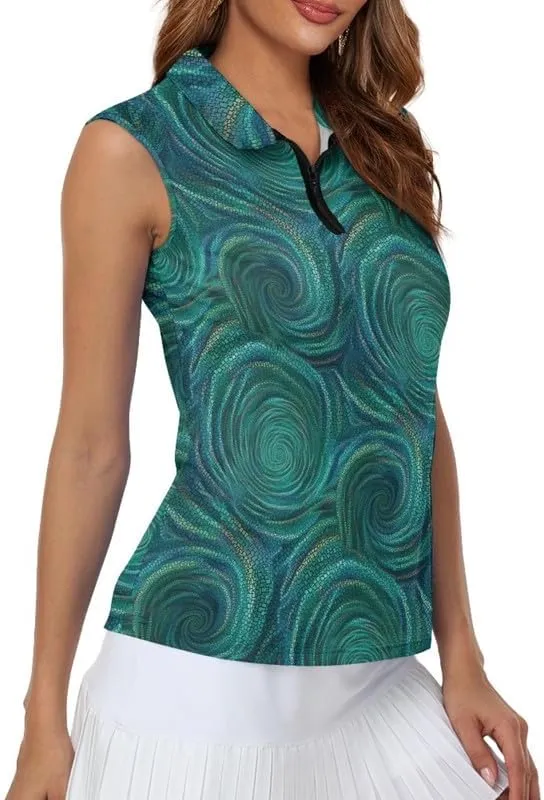 Irisjudy 1/4 Zip Up Tennis Golf T-Shirts for Women Novelty Animals Floral Lightweight Sleeveless Collared Tank Top Quick Dry