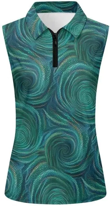 Irisjudy 1/4 Zip Up Tennis Golf T-Shirts for Women Novelty Animals Floral Lightweight Sleeveless Collared Tank Top Quick Dry