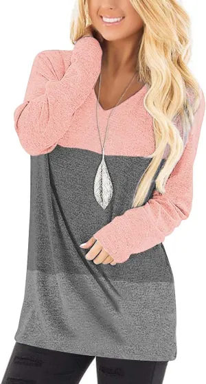 Jescakoo Tunic Tops to Wear with Leggings Long Sleeve V Neck T Shirts Casual Loose Fit
