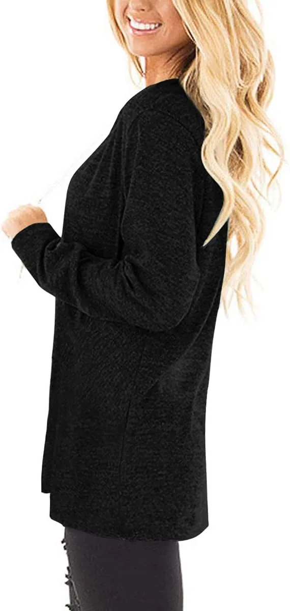 Jescakoo Tunic Tops to Wear with Leggings Long Sleeve V Neck T Shirts Casual Loose Fit