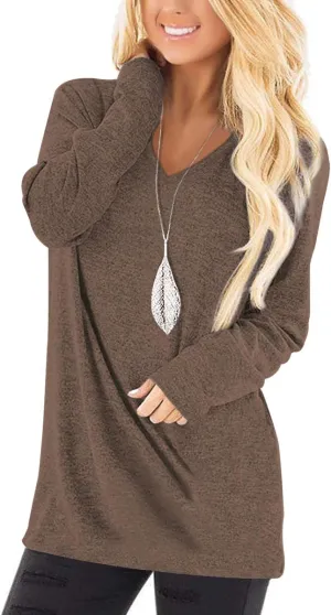 Jescakoo Tunic Tops to Wear with Leggings Long Sleeve V Neck T Shirts Casual Loose Fit