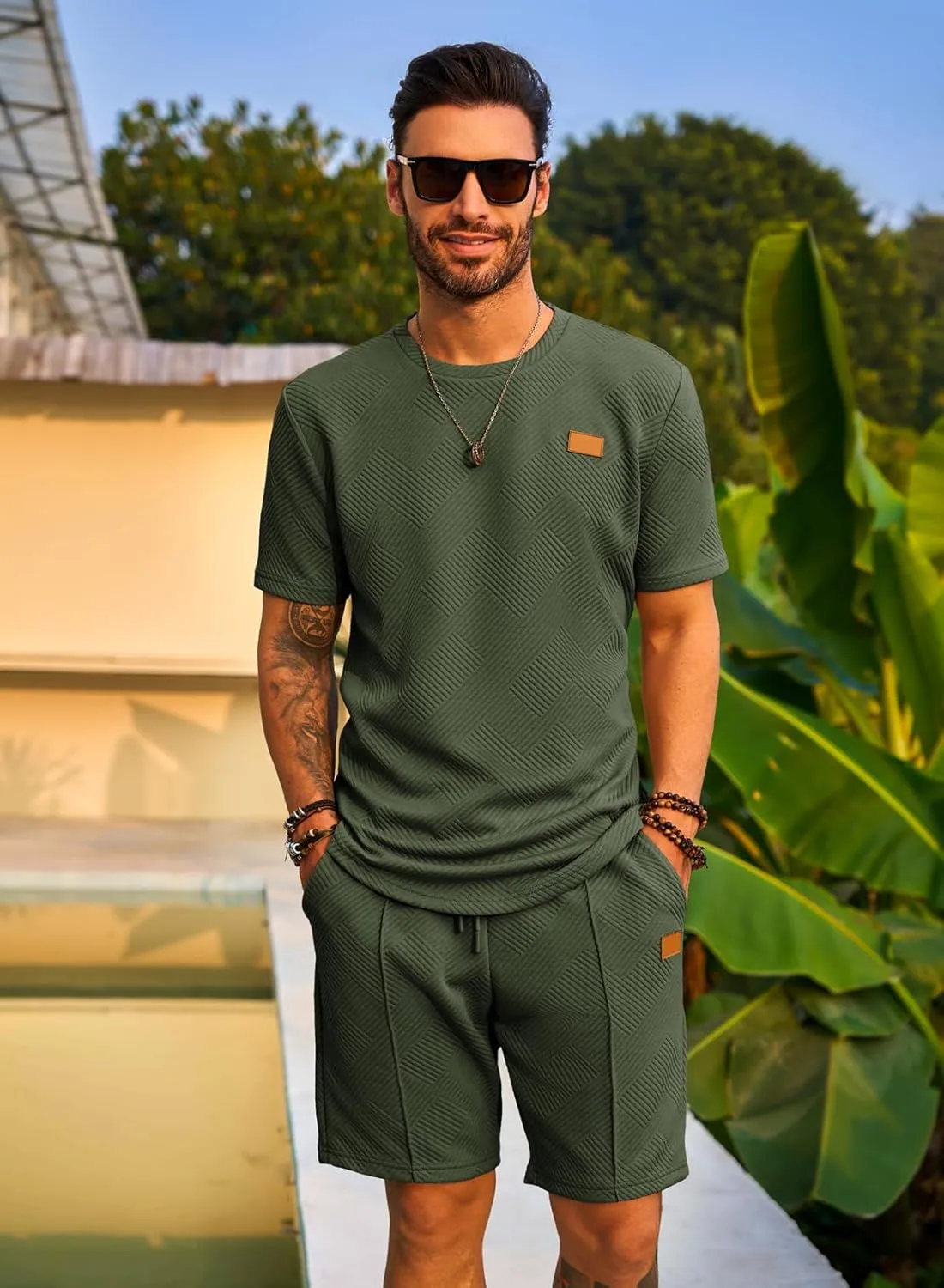 JMIERR Men's Casual Short Sleeve T Shirts and Shorts Summer Beach Vacation 2 Piece Outfit Lounge Workout Sets