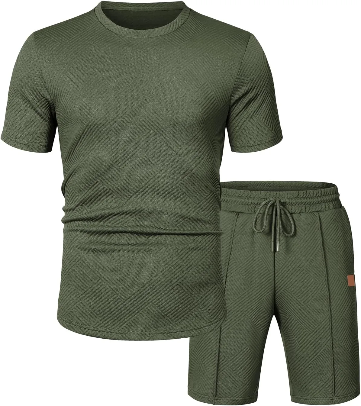 JMIERR Men's Casual Short Sleeve T Shirts and Shorts Summer Beach Vacation 2 Piece Outfit Lounge Workout Sets