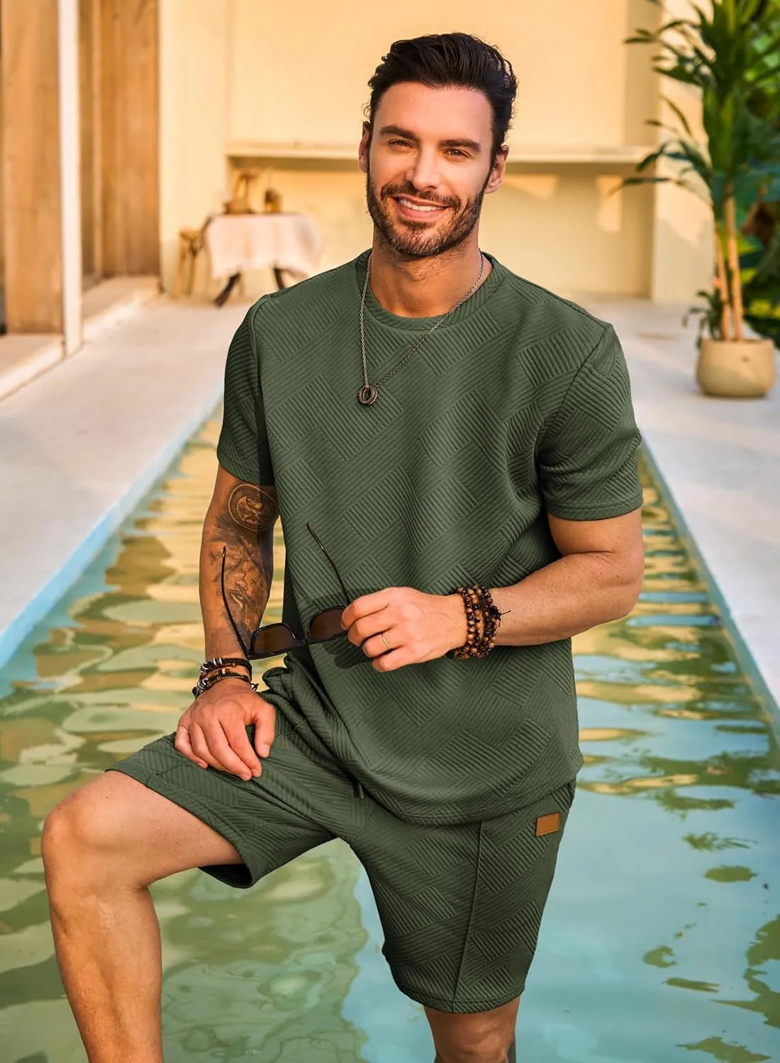 JMIERR Men's Casual Short Sleeve T Shirts and Shorts Summer Beach Vacation 2 Piece Outfit Lounge Workout Sets