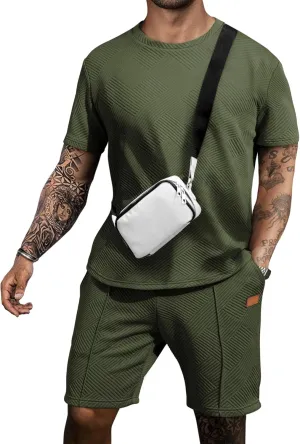 JMIERR Men's Casual Short Sleeve T Shirts and Shorts Summer Beach Vacation 2 Piece Outfit Lounge Workout Sets
