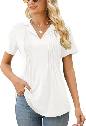 Kistore Womens Short Sleeve Polo T Shirts V Neck Summer Basic Tops Fashion 2025 Business Casual Work Blouse S-XXL