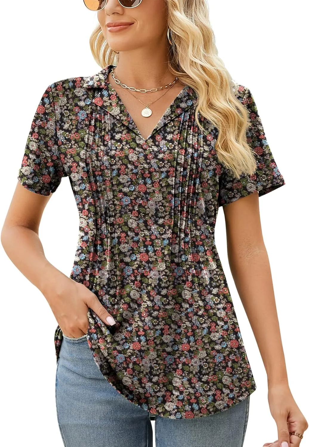 Kistore Womens Short Sleeve Polo T Shirts V Neck Summer Basic Tops Fashion 2025 Business Casual Work Blouse S-XXL