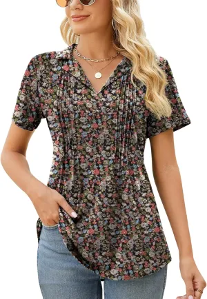 Kistore Womens Short Sleeve Polo T Shirts V Neck Summer Basic Tops Fashion 2025 Business Casual Work Blouse S-XXL