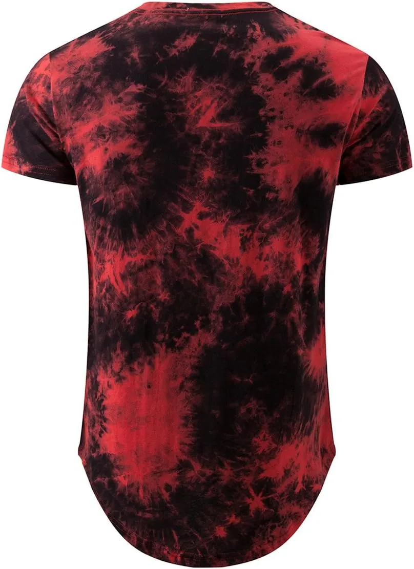 KLIEGOU Mens Hip Hop Tie-Dyed Hipster Curve Hem T Shirt
