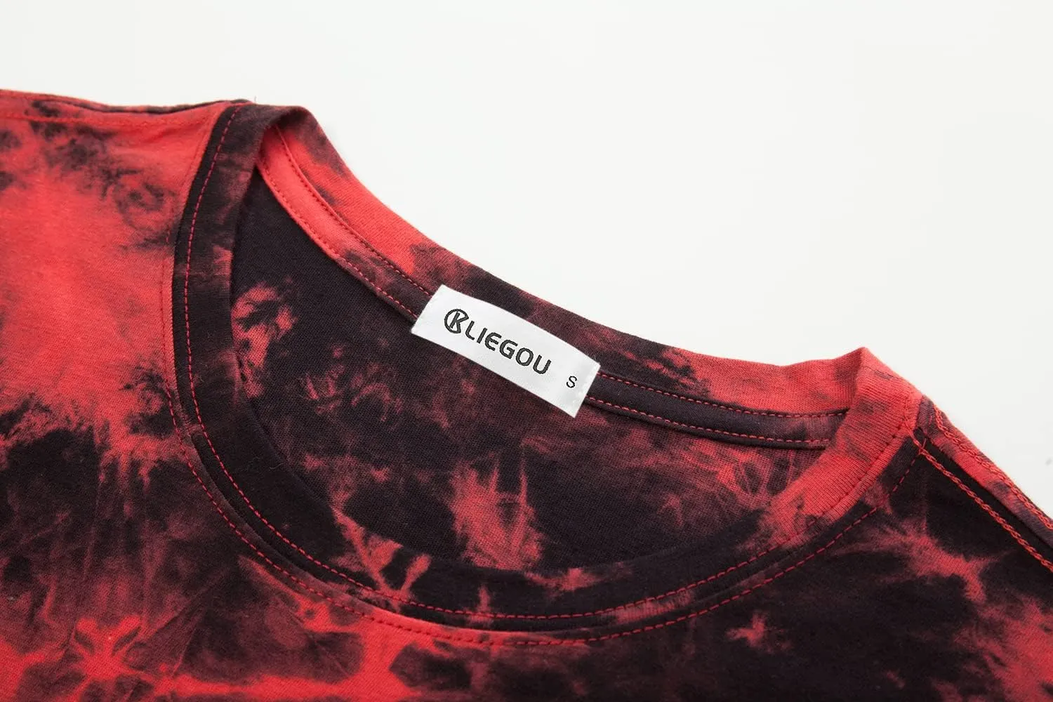KLIEGOU Mens Hip Hop Tie-Dyed Hipster Curve Hem T Shirt