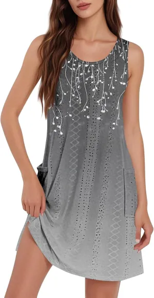 Ladies Dresses for Church Casual Summer Boho Beach Crewneck Loose Tank T-Shirts Sundress with Pockets