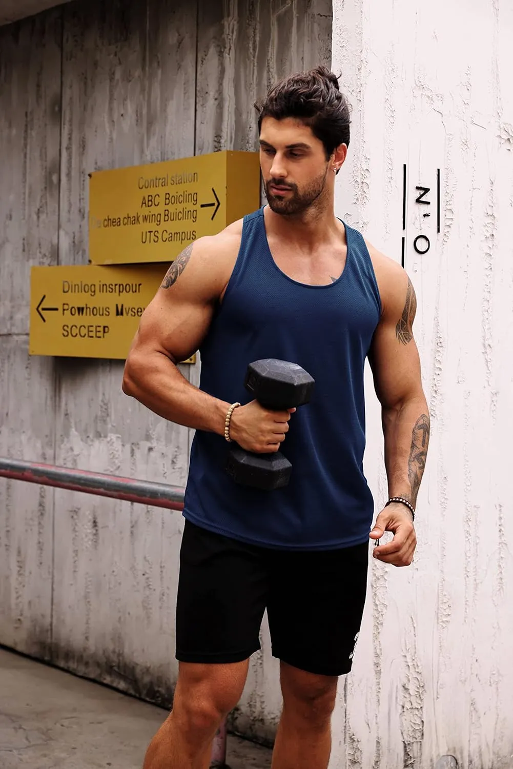 LecGee Men's 3 Pack Gym Workout Tank top Dry Fit Y-Back Muscle T-shirts Sleeveless Mesh Bodybuilding Fitness Stringer