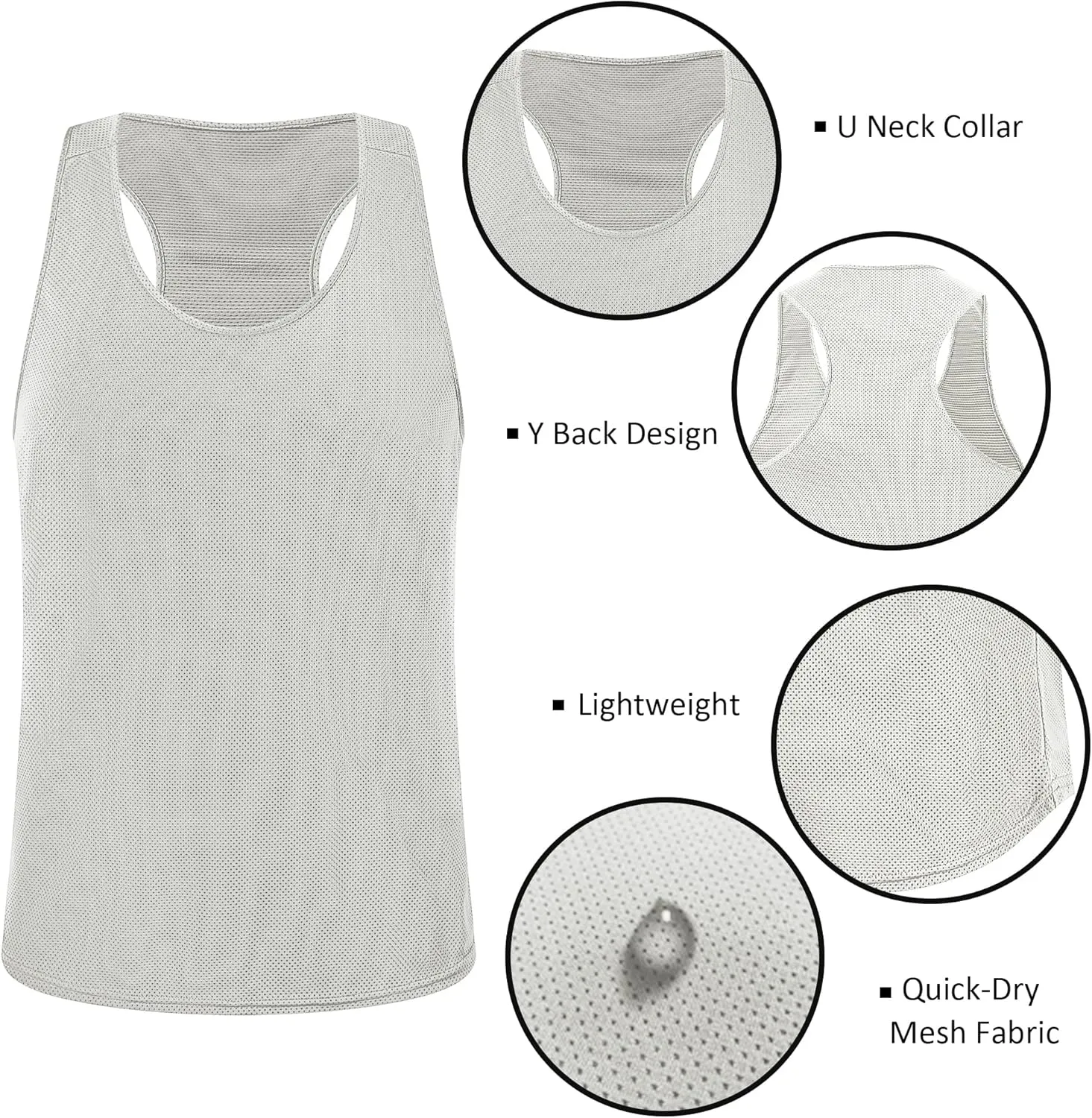 LecGee Men's 3 Pack Gym Workout Tank top Dry Fit Y-Back Muscle T-shirts Sleeveless Mesh Bodybuilding Fitness Stringer