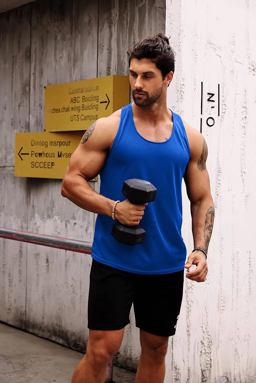 LecGee Men's 3 Pack Gym Workout Tank top Dry Fit Y-Back Muscle T-shirts Sleeveless Mesh Bodybuilding Fitness Stringer