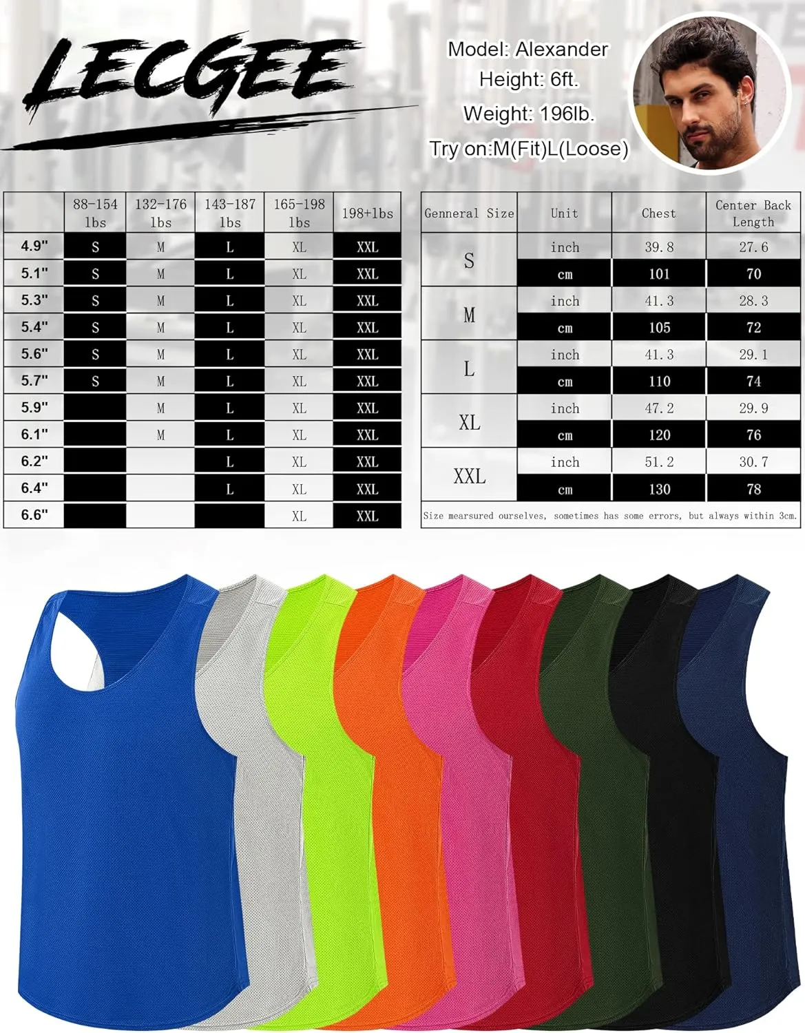 LecGee Men's 3 Pack Gym Workout Tank top Dry Fit Y-Back Muscle T-shirts Sleeveless Mesh Bodybuilding Fitness Stringer