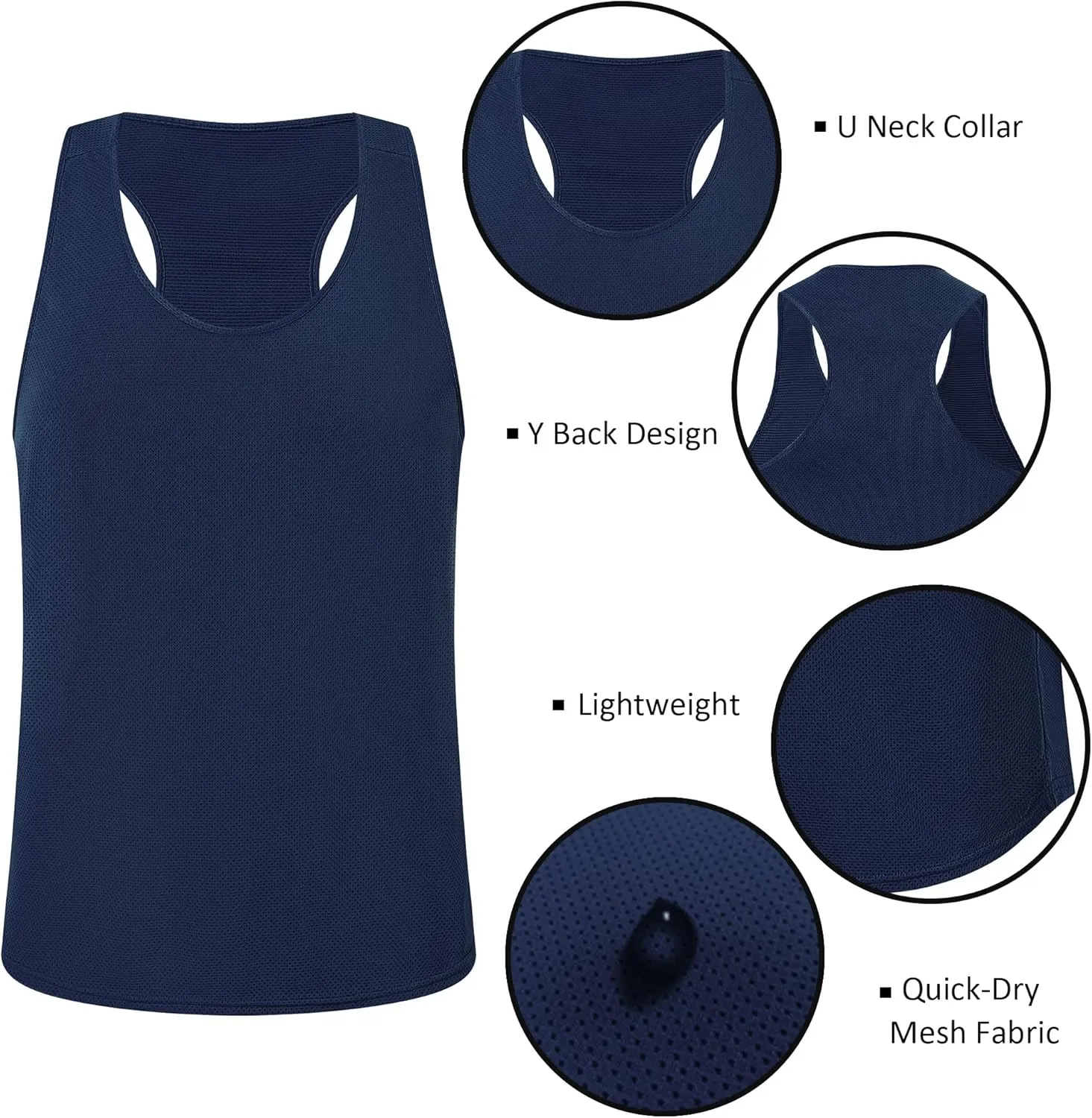 LecGee Men's 3 Pack Gym Workout Tank top Dry Fit Y-Back Muscle T-shirts Sleeveless Mesh Bodybuilding Fitness Stringer