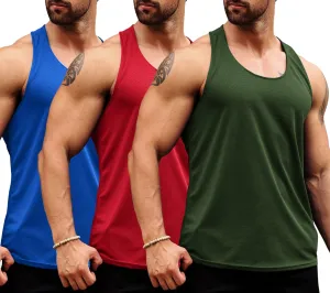 LecGee Men's 3 Pack Gym Workout Tank top Dry Fit Y-Back Muscle T-shirts Sleeveless Mesh Bodybuilding Fitness Stringer