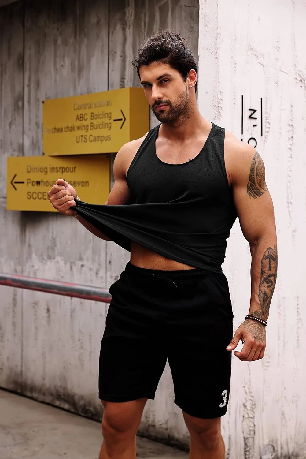 LecGee Men's 3 Pack Gym Workout Tank top Dry Fit Y-Back Muscle T-shirts Sleeveless Mesh Bodybuilding Fitness Stringer