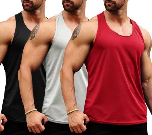 LecGee Men's 3 Pack Gym Workout Tank top Dry Fit Y-Back Muscle T-shirts Sleeveless Mesh Bodybuilding Fitness Stringer