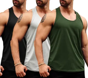 LecGee Men's 3 Pack Gym Workout Tank top Dry Fit Y-Back Muscle T-shirts Sleeveless Mesh Bodybuilding Fitness Stringer